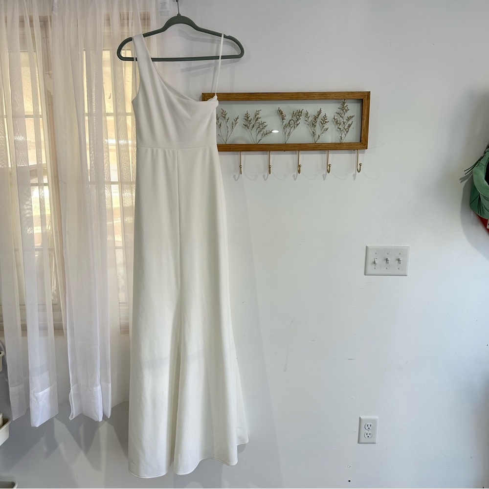 NEW Anthropologie BHLDN Hallie One Shoulder Stretch Crepe Maxi Gown In White - Picture 5 of 6